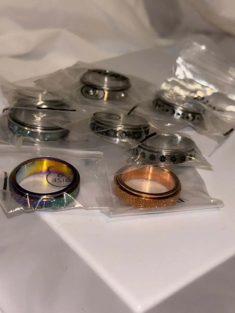 Assorted Stainless Steel Celestial and Textured Spinner Fidget Rings